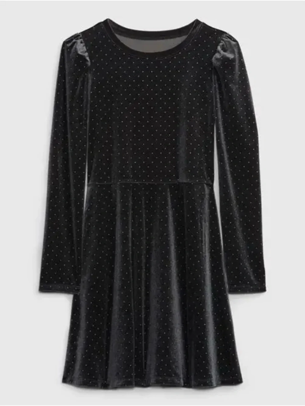 🩶 NWT! Gap Kids Dark Gray Velvet Studded Long Sleeve Skater Dress